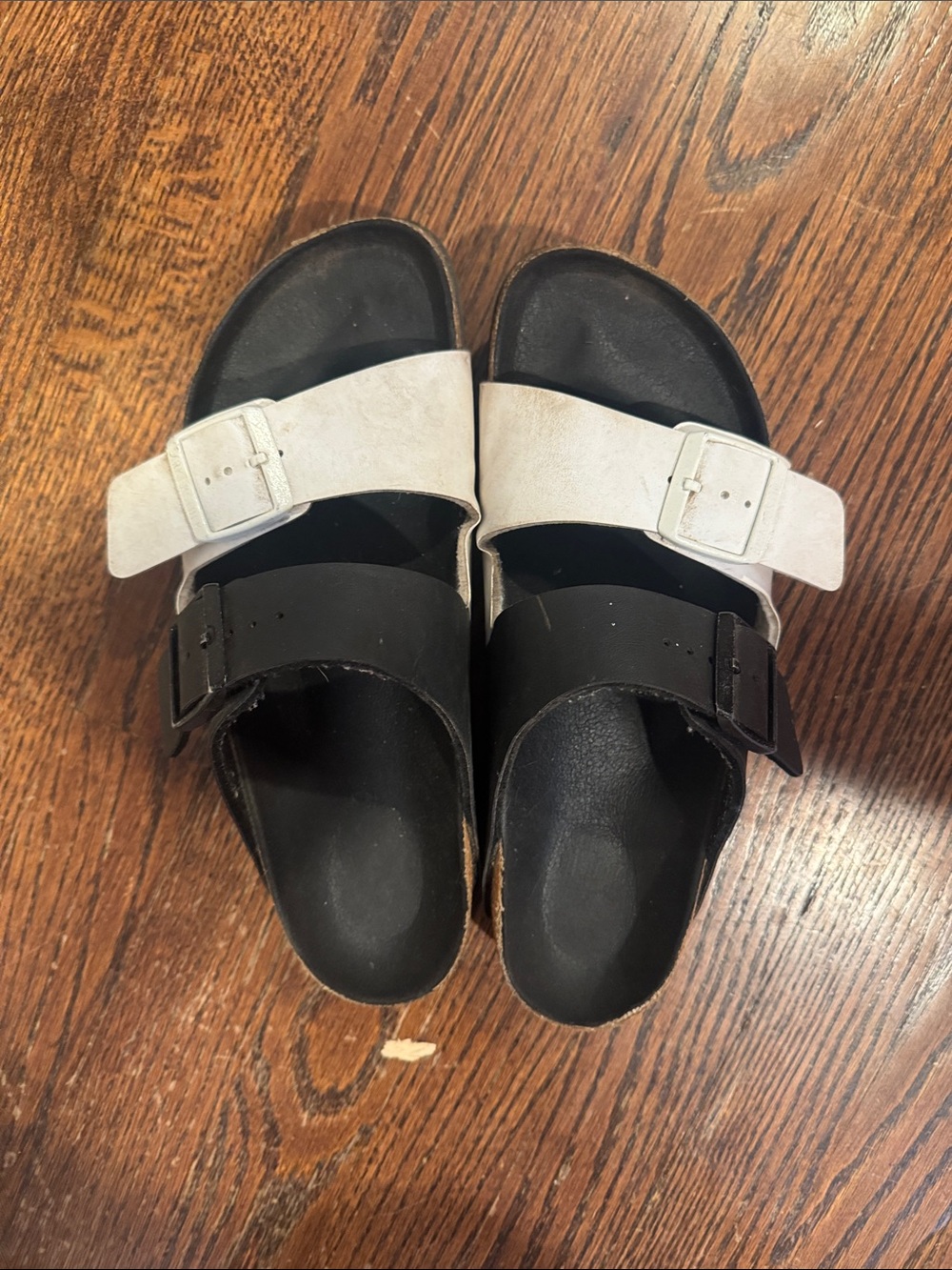 Birkenstock Two-Tone Black and White Double Buckle Slide Sandals